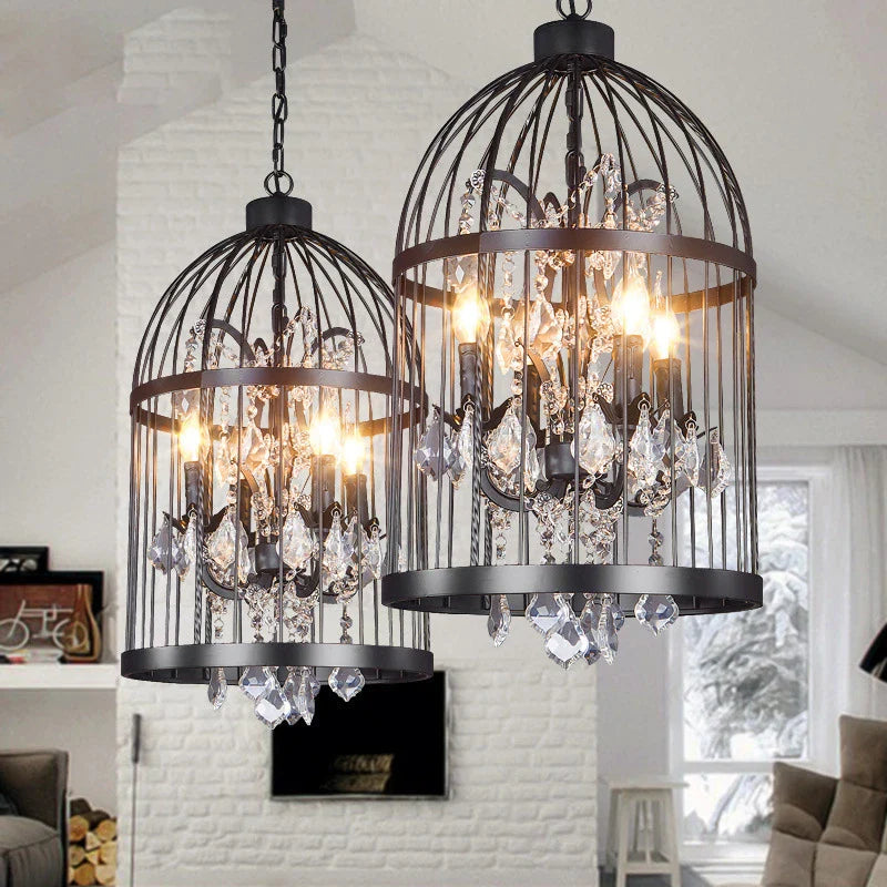 Afralia™ Iron Birdcage Crystal Chandelier: Spherical Pendant Light for Home Decor