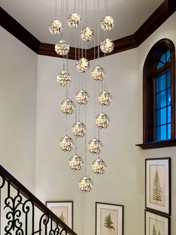 Afralia™ Gold LED Glass Chandelier: Minimalist Round Ball Staircase Lighting Fixtures