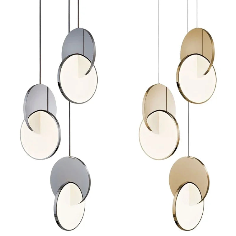 Afralia™ Geometric Circle Gold Iron Pendant Light Chandelier