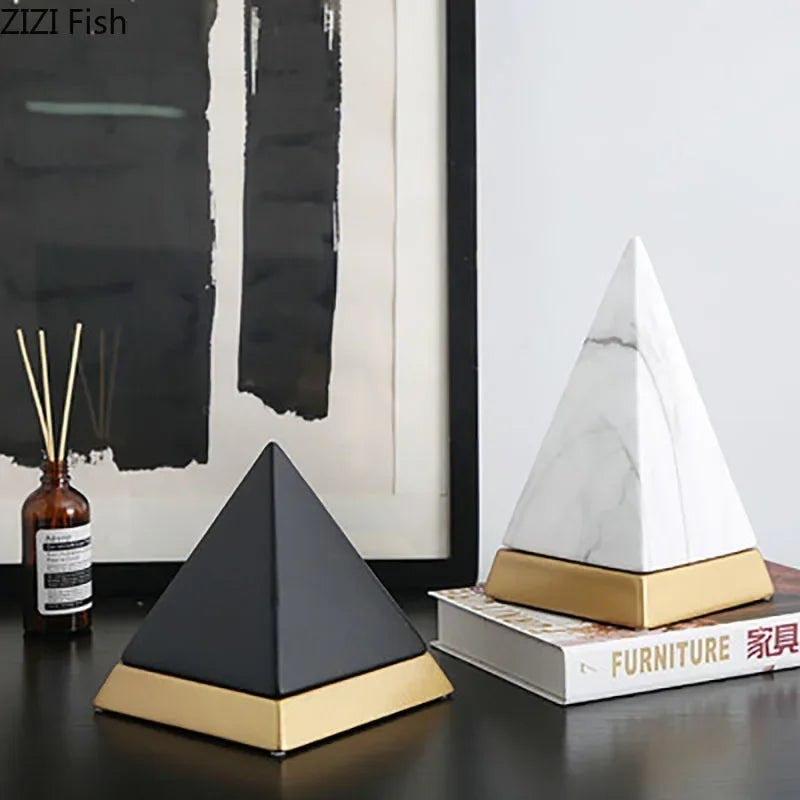 Afralia™ Marble Pyramid Ceramic Sculpture Modern Room Decor Craft Ornament