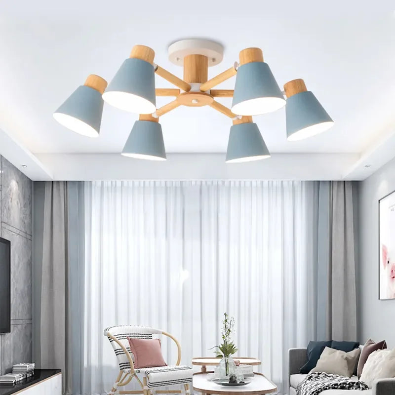 Nordic Wood Ceiling Light Chandelier Modern E27 Living Room Bedroom Hotel Restaurant Afralia™ Nordic Lamp