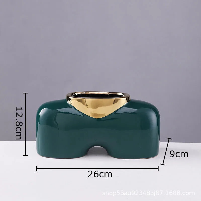 Afralia™ Gold Ceramic Vase Desk Decor Artificial Flower Arrangement Aesthetic Room Vase