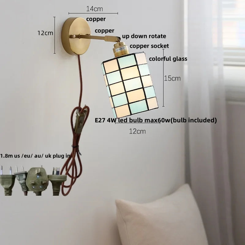 Afralia™ Rotatable Glass LED Wall Lamp with Copper Socket and Pull Chain Switch