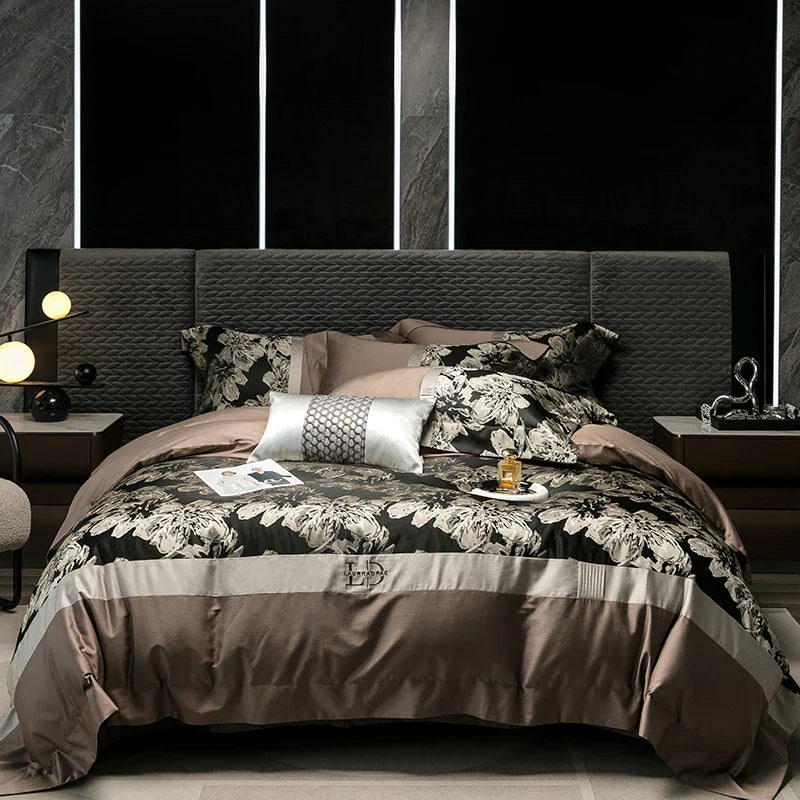 Afralia™ Champagne Luxury 100S Egyptian Cotton Relief Bedding Set
