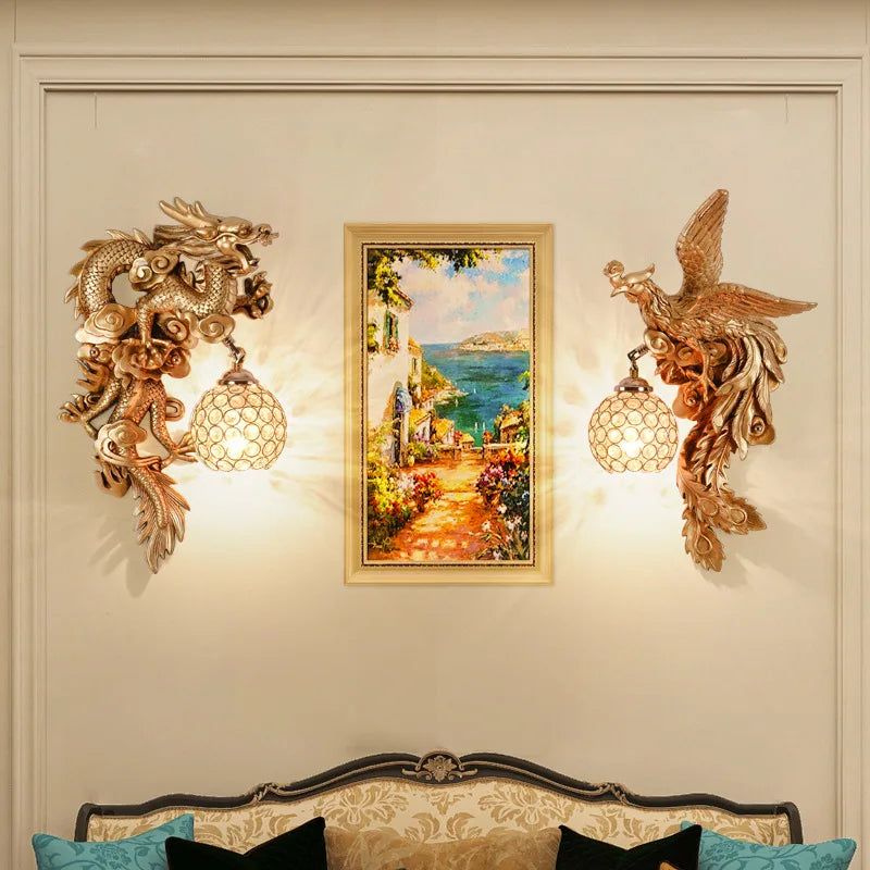 Afralia™ Dragon Phoenix Wall Light: Luxury Decor for Living Room, Bedroom, Staircase