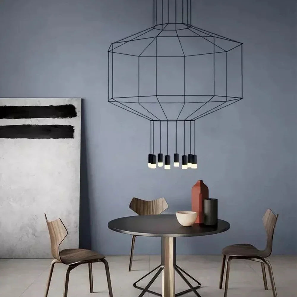 Afralia™ Nordic Personality LED Chandelier: Black Long Fixture for Dining Room, Lobby, Loft Home