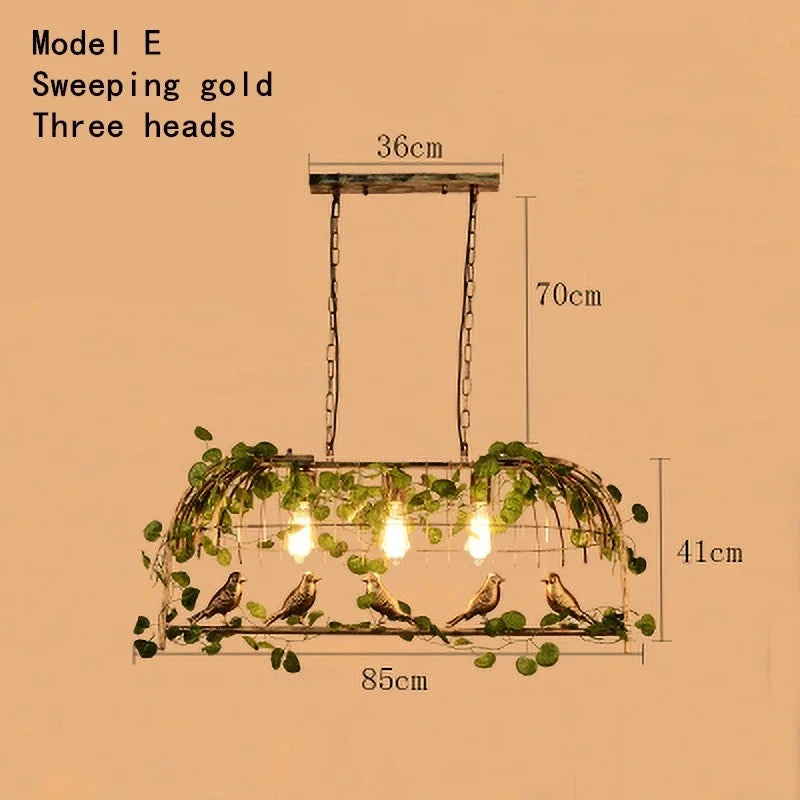 Afralia™ Green Leaf Bird Cage Chandelier for Dining Table and Garden Decor