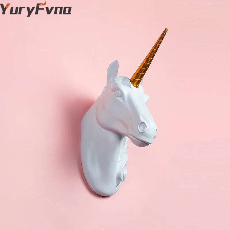 Afralia™ Unicorn Head Wall Mount Decorative Resin Animal Shaped Holder Hook Statuette