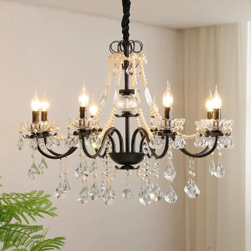 Afralia™ Black Crystal Chandelier Foyer Pendant Lights for Art Decor Luminarias
