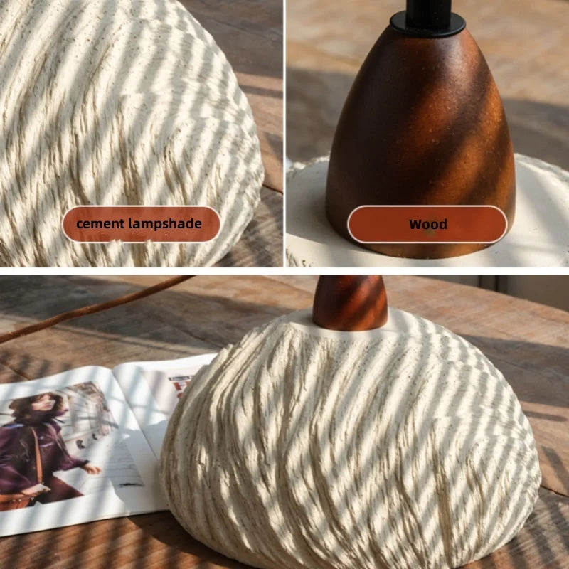 Afralia™ Wood Cement Pendant Light Fixture Adjustable LED Modern Nordic Hang Lamp