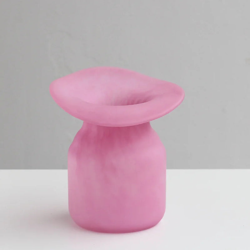 Afralia™ Pink Matte Glass Flower Vase for Home Decor and Floral Arrangements