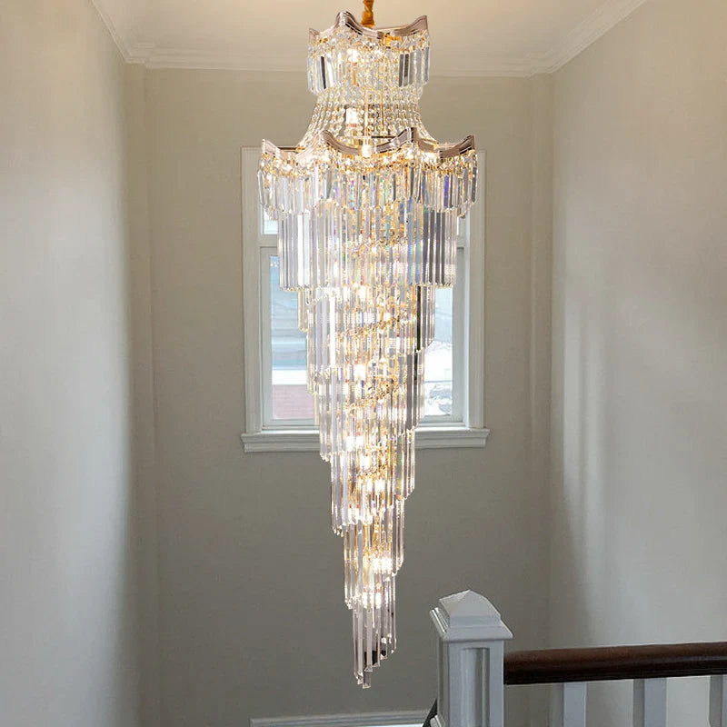 Afralia™ Crystal Duplex Chandelier: Luxury Living & Stair Lamp for Loft Apartment & Villa