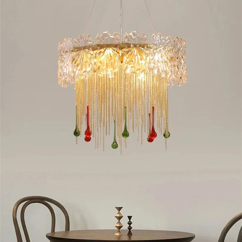 Afralia™ Water Drop Tassel Chandeliers: Luxe Circular LED Lustre Fixture for Home Decor