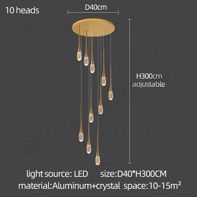 Afralia™ Crystal Staircase Chandelier LED Living Room Modern Indoor Ceiling Lamp