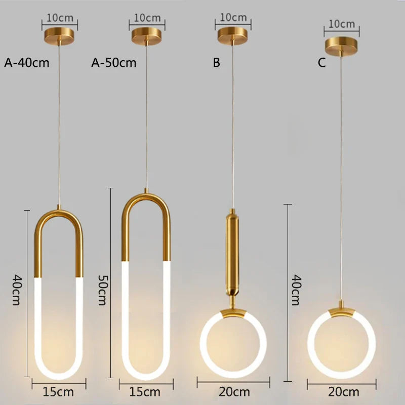 Afralia™ Gold Ring Pendant Lights Warm White LED U Shape Hanging Lamp