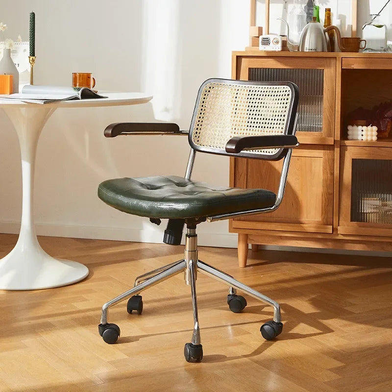 Afralia™ Rattan Swivel Office Chair: Ergonomic, Backrest, Armrest, Roller, Gaming, Executive, Home Office