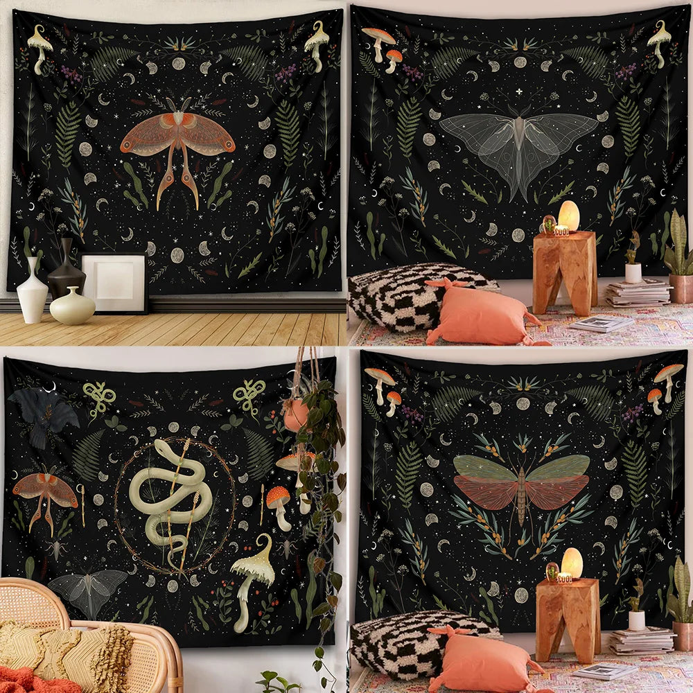 Afralia™ Botanical Witchy Tapestry: Hanging Boho Room Decor with Mushrooms and Snakes