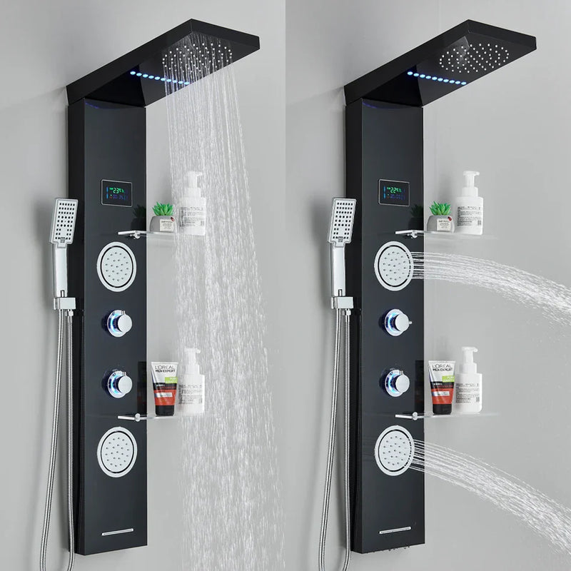 Afralia™ LED Rainfall Shower Panel Set with Temperature Screen System and Hand Sprayer