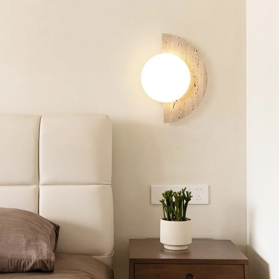 Afralia™ Yellow Cave Stone LED Wall Lights for Modern Spaces, Glass Globe Sconce.