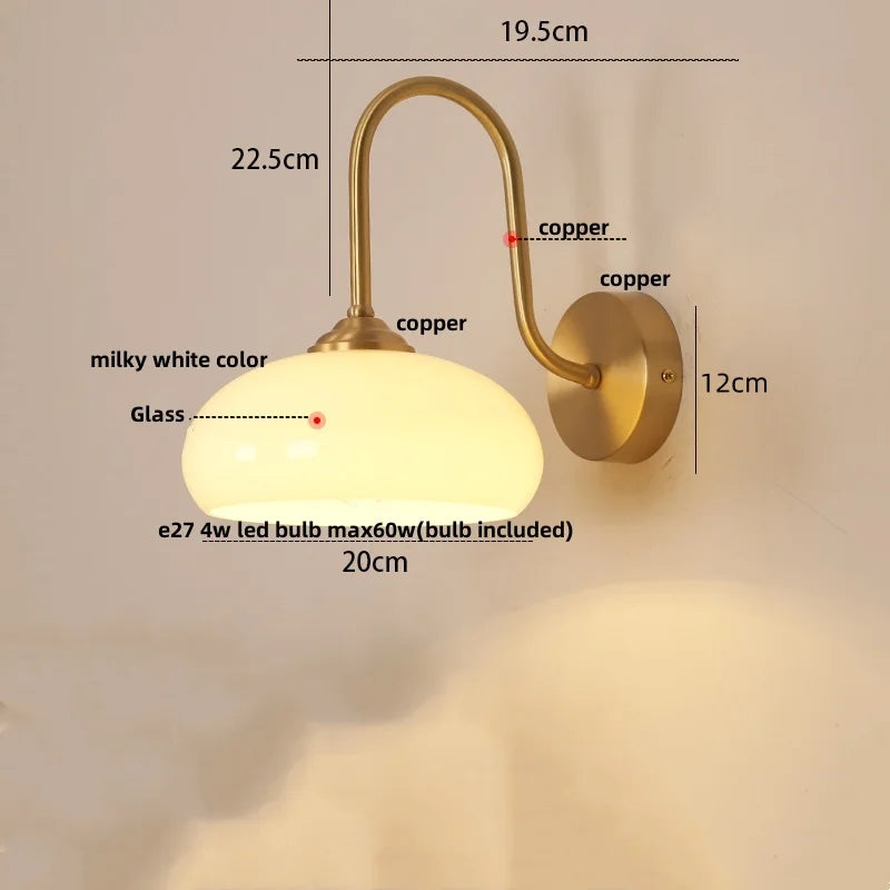 Afralia™ Glass LED Wall Sconce with Pull Chain Switch for Coffee Bedroom - Copper Nordic Stair Light