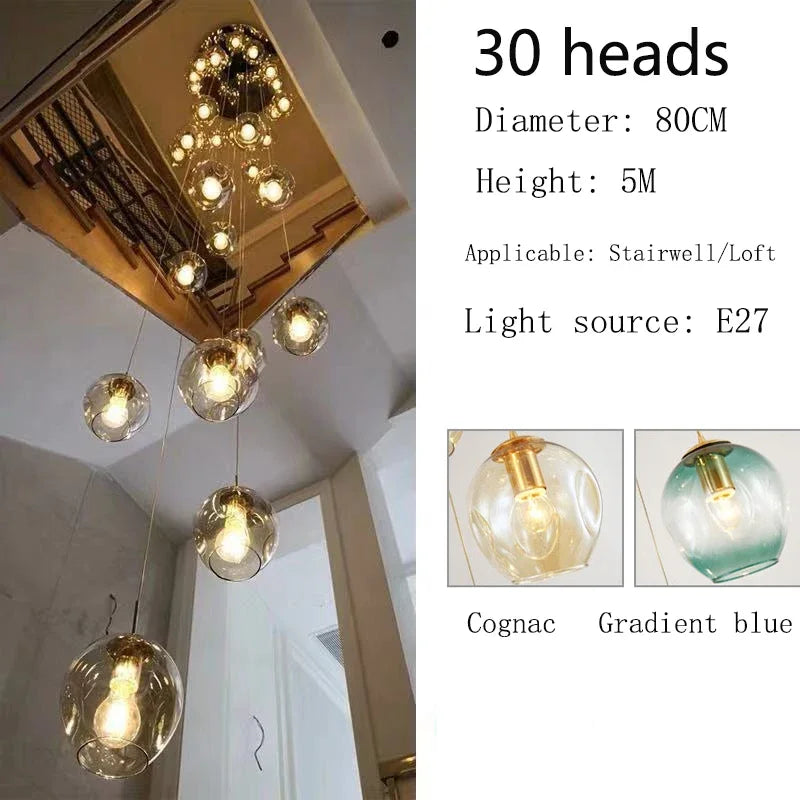 Afralia™ Glass Ball Spiral Chandelier for Modern Luxury Living Room