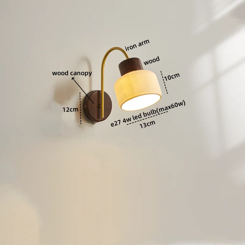 Afralia™ Ceramic Wood LED Wall Lights Modern Bedside Lamp for Home Decor