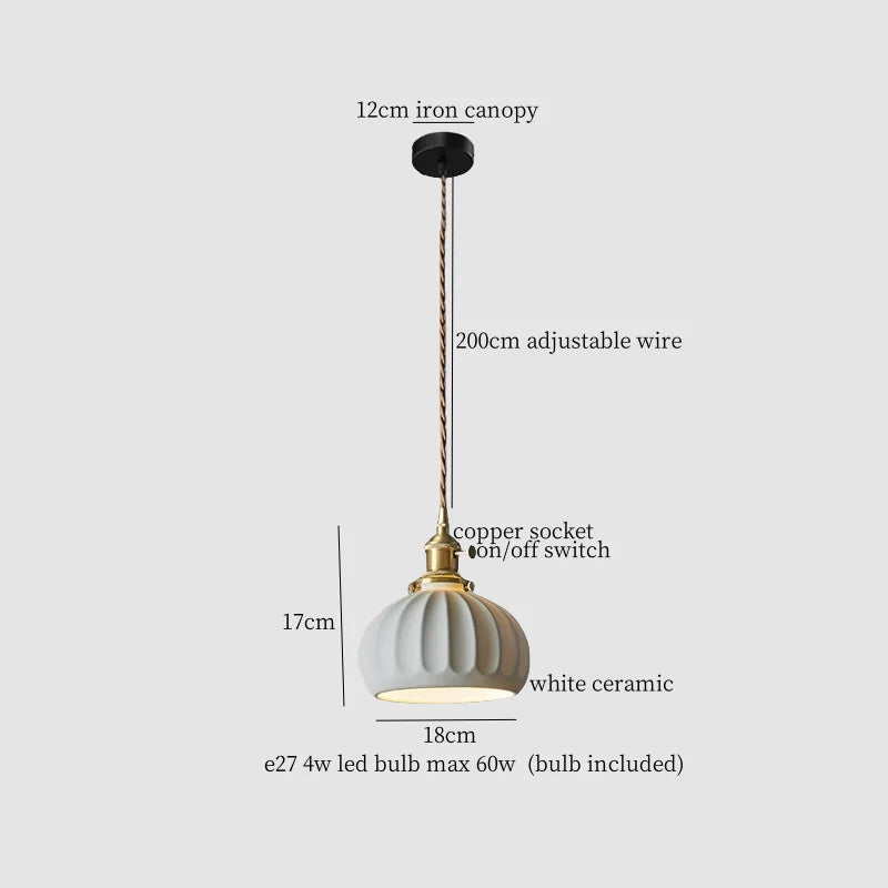 Afralia™ White Ceramic Brass LED Pendant Light - Vintage Japanese Hanglamp