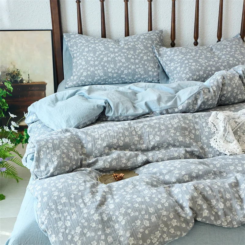 Afralia™ 100% Cotton Double-Layer Floral Jacquard Duvet Cover Set