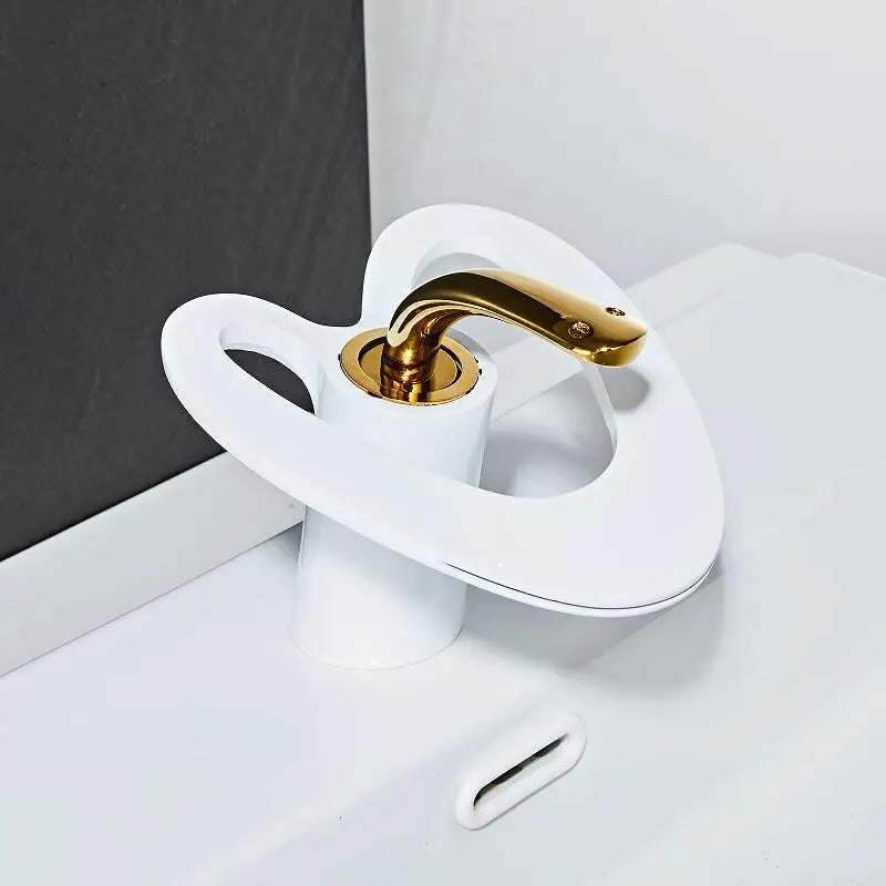 Afralia™ Golden/White Basin Faucet: Black Brass Waterfall Sink Mixer Tap, Hot & Cold.