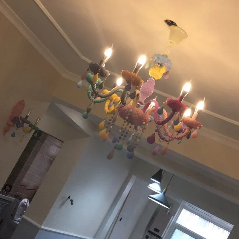 Afralia™ Macaron Color Crystal Chandelier for Children's Room.
