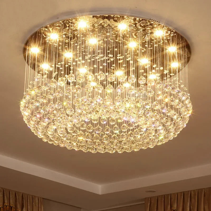 Afralia™ Luxury LED Round Crystal Chandelier Ceiling Light for Home Decor Living Dining Bedroom