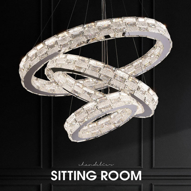 Afralia™ Golden Crystal Ring Chandelier: Luxury Gloss Ceiling Lighting for Modern Living Room