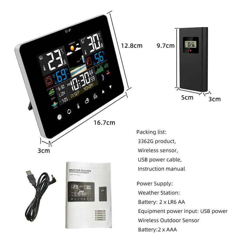 Afralia™ Weather Station Clock with Outdoor Sensor - Temperature Humidity Meter Sunrise Sunset