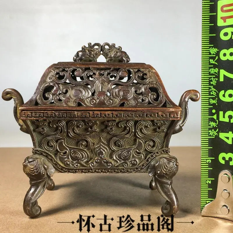 Afralia™ Copper Elephant Head Incense Burner with Lid - Retro Indoor Ornament