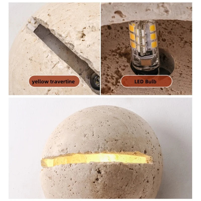 Afralia™ Yellow Travertine LED Wall Sconce for Bedroom Staircase Living Room - Nordic Modern Commercial-grade Mirror Light