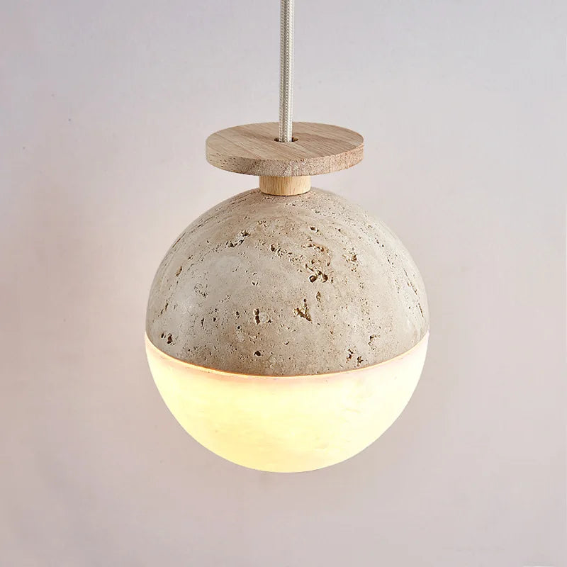 Afralia™ Stone Round Cream Pendant Lamp for Bedroom Decoration