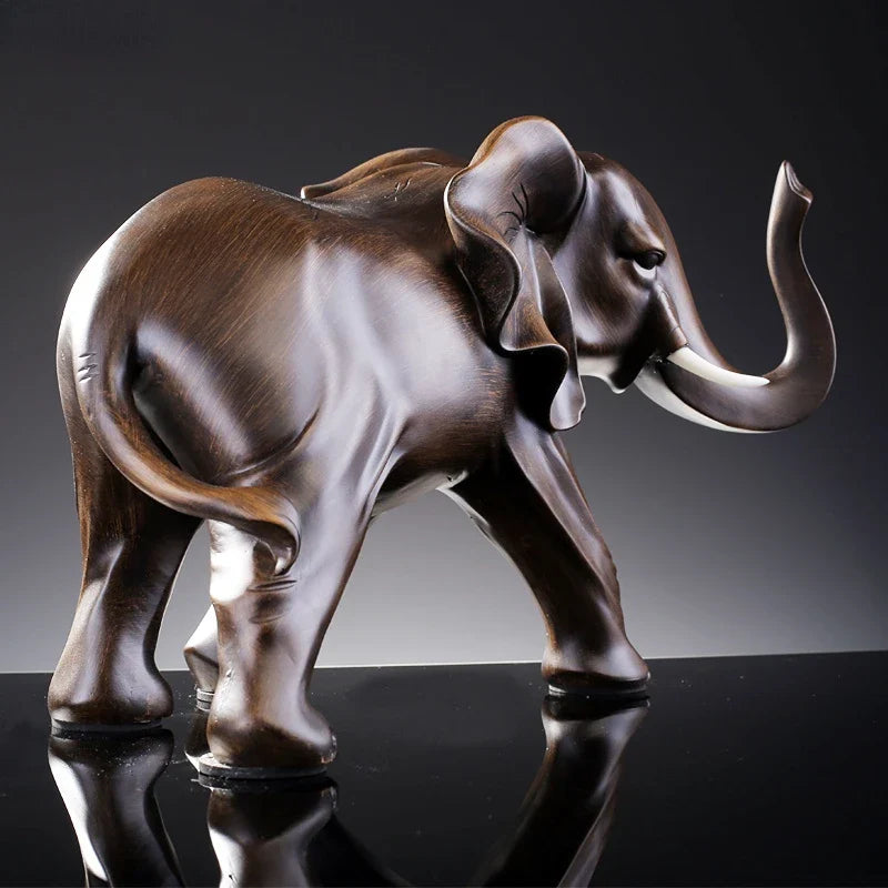 Afralia™ Resin Elephant Statue Desk Decoration Ornaments - Simulated Wood Animal Sculpture