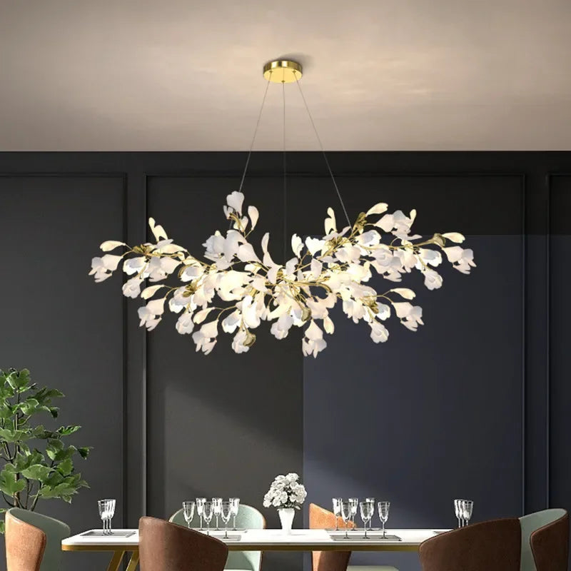 Afralia™ Ginkgo Branch Ceramic Chandelier for Luxe Dining & Study Room