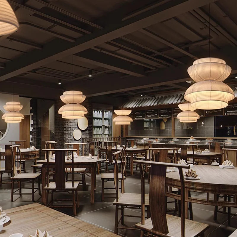 Afralia™ Japanese Wabi Sabi Fabric Pendant Light: Traditional and Creative Lighting for Dining Room