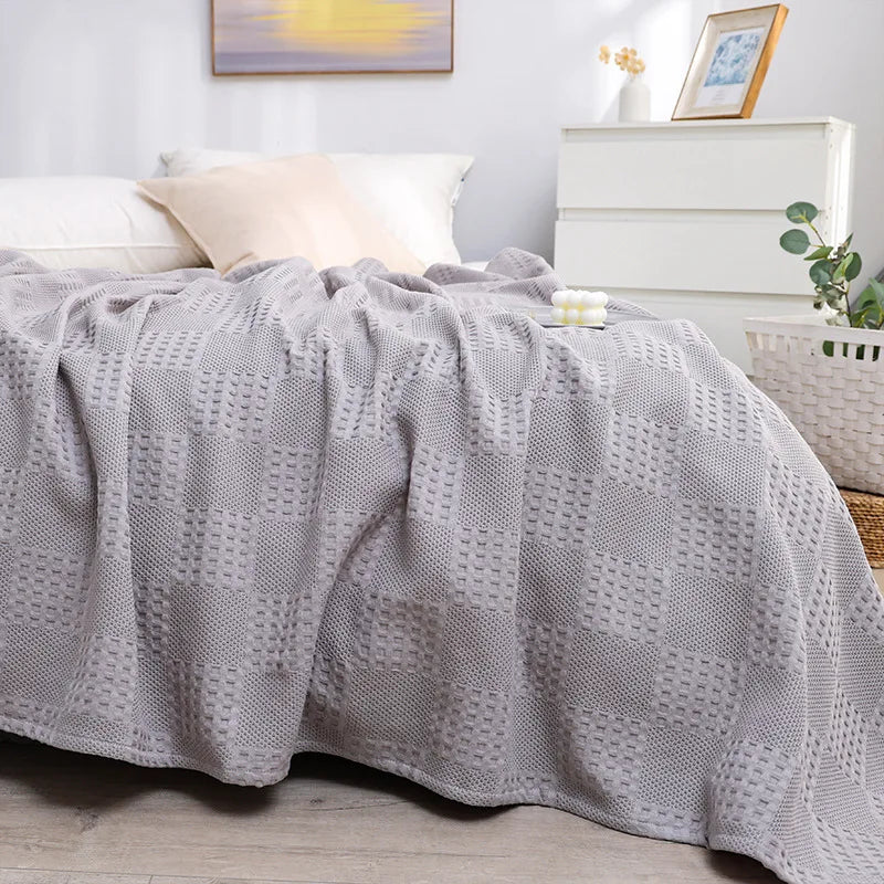 Afralia™ Honeycomb Waffle Cotton Blankets - Ideal for Beds, Sofas, Travel, and Picnics