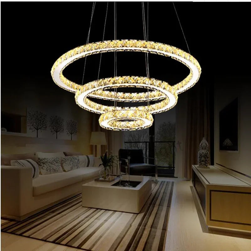 Afralia™ Crystal LED Chandelier: Modern Chrome Lustre Ring Lighting Fixture for Living Room