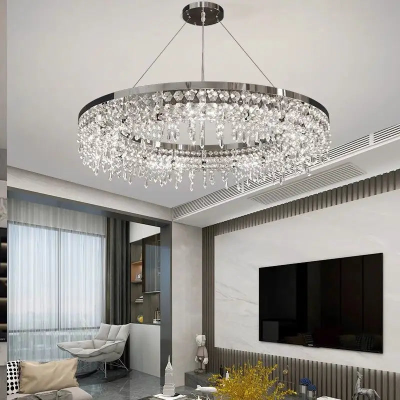 Afralia™ Crystal Circle LED Chandelier for Modern Luxury Living Room Decor