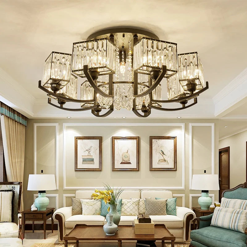 Afralia™ Crystal LED Chandelier Black Iron Luxury Ceiling Lamp