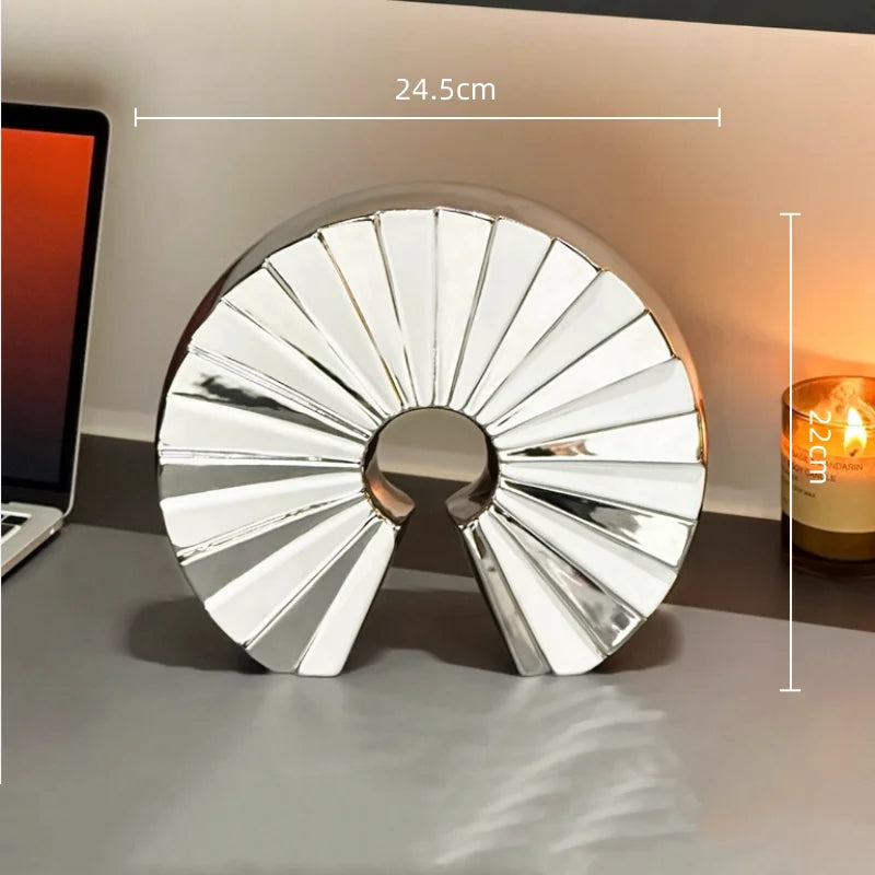 Afralia™ Geometric Ceramic Fan Ornament Sculpture for Home Decor