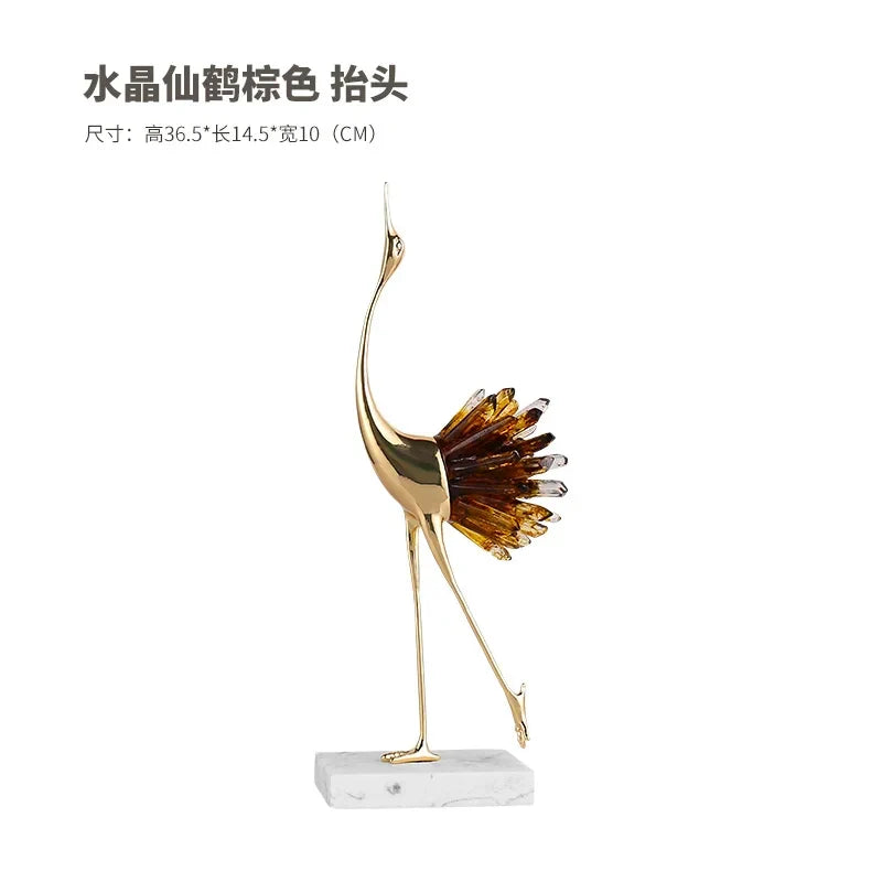 Afralia™ Crane Golden Bird Agate Marble Crystal Home Decor Craft Statue