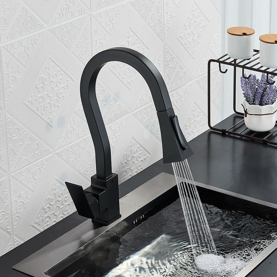 Afralia™ Uythner Black Kitchen Faucet with Pull Out Spray Head and 360° Rotation