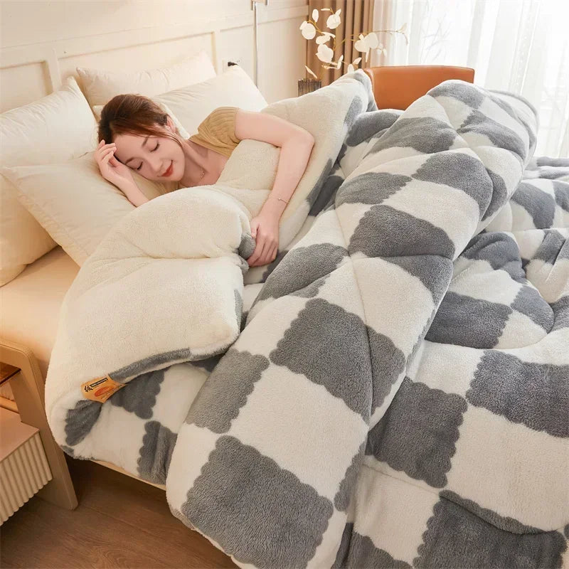 Afralia™ Cozy Checkerboard Winter Blanket - Super Thick & Soft Cashmere Duvet Comforter