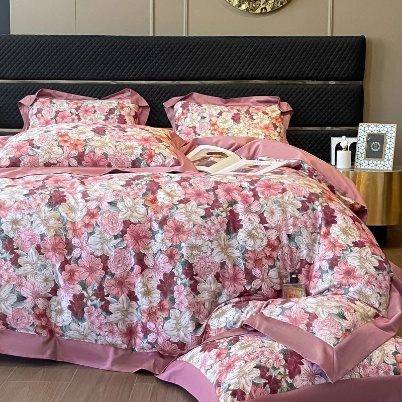 Afralia™ Floral Print 600TC Cotton Bedding Duvet Set with Sheets & Pillowcases
