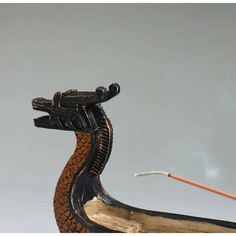 Afralia™ Dragon Boat Incense Holder: Retro Chic Hand Carved Censer for Trendsetting Home Decor