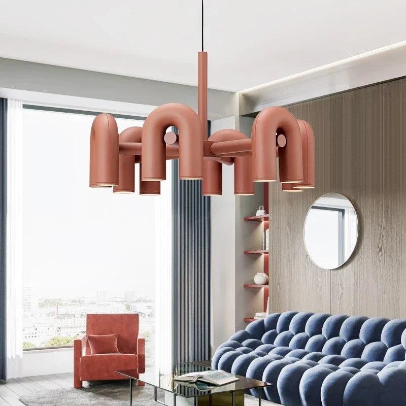 Afralia™ Red LED Ceiling Chandelier: Modern Minimalist Pendant Lamp for Stylish Living Room Décor